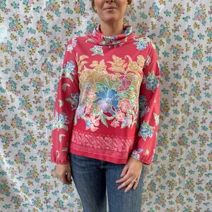 Vintage 70s print long sleeve mock neck top